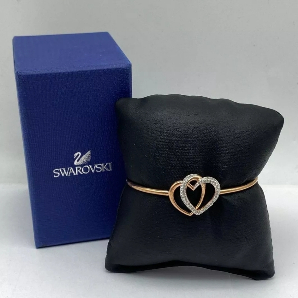 Flash Sale Swarovski Designer Two Tone Crystal Double Heart Bracelet 88.4g